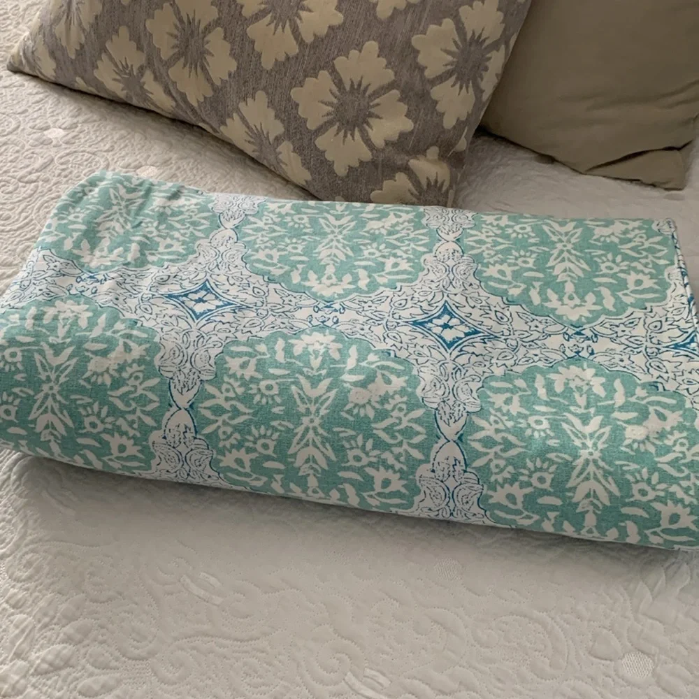 POTTERY BARN TEEN DUVET twin floral mint‎ teal blue cotton